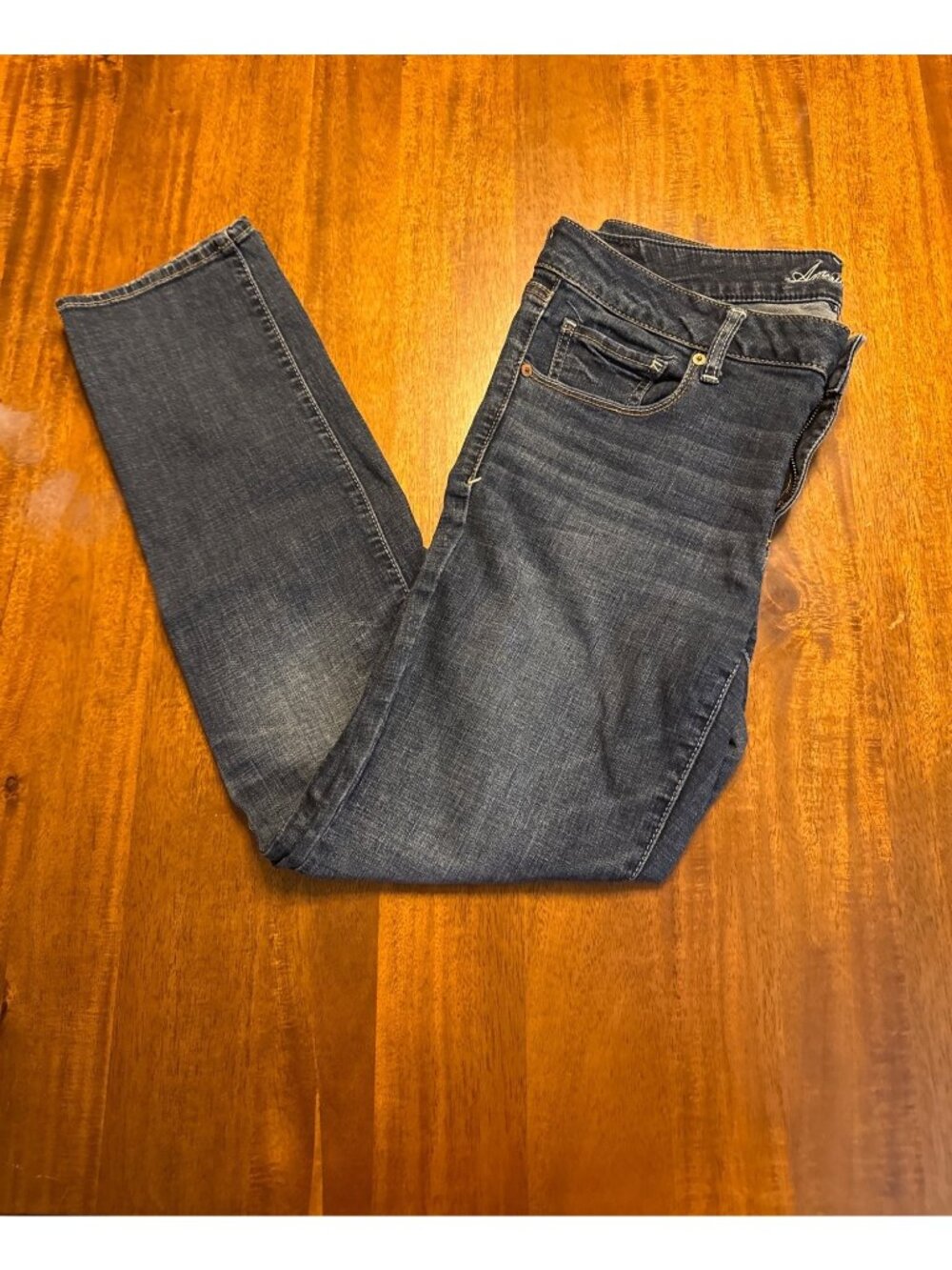 American Eagle Womens Stretch Straight Leg Jeans Size 12 Short Dark Wash